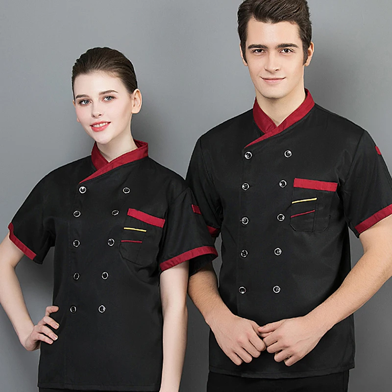 Chef Uniform Men Cook Clothes camicia da cucina ristorante Unisex giacca da pasticceria a maniche corte/lunghe funziona Top Print Logo Design