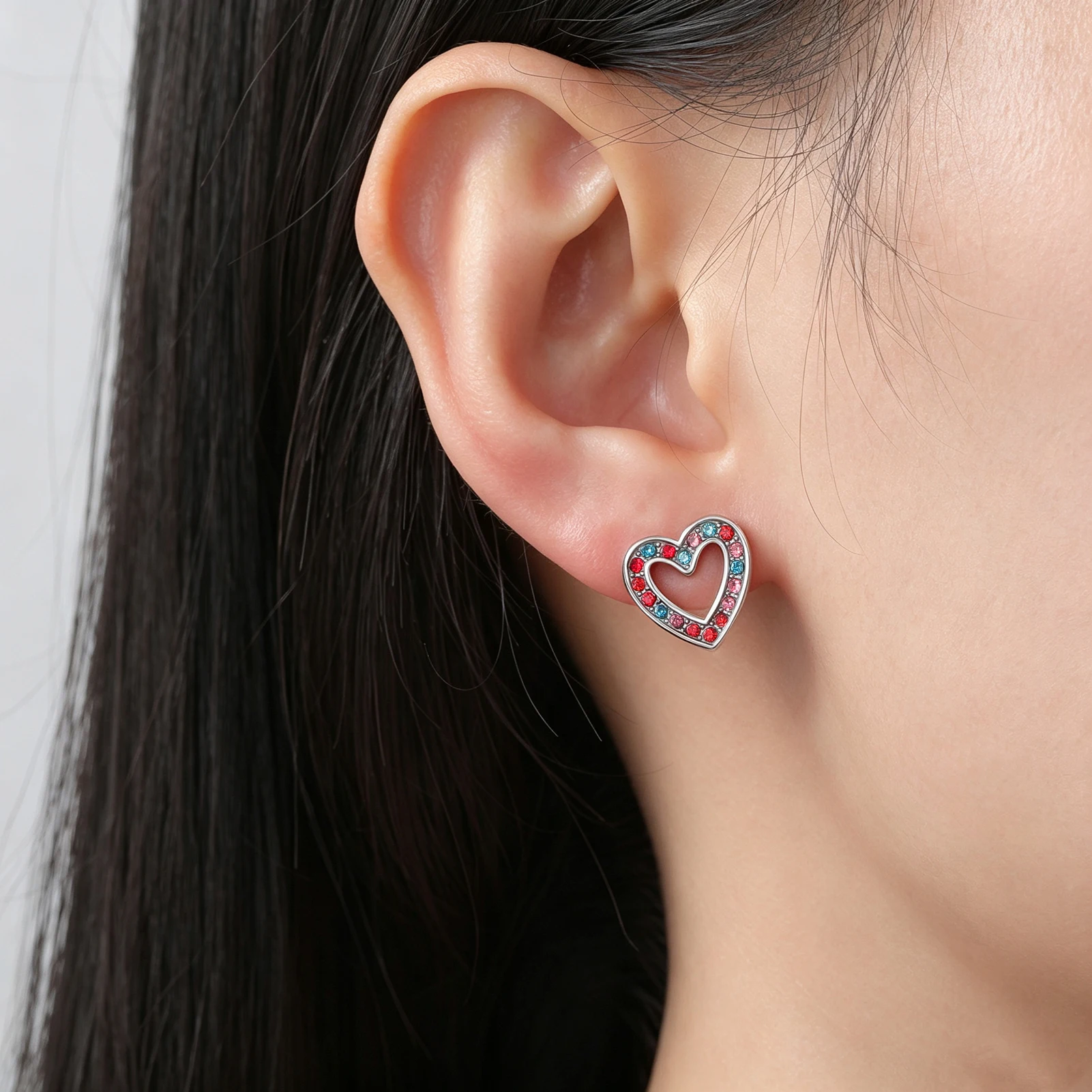Eueavan Edelstahl-Ohrstecker Herz Strass Kristall Liebesherz Zierlicher Schmuck für Frauen Party Valentinstagsgeschenk – Detail 4