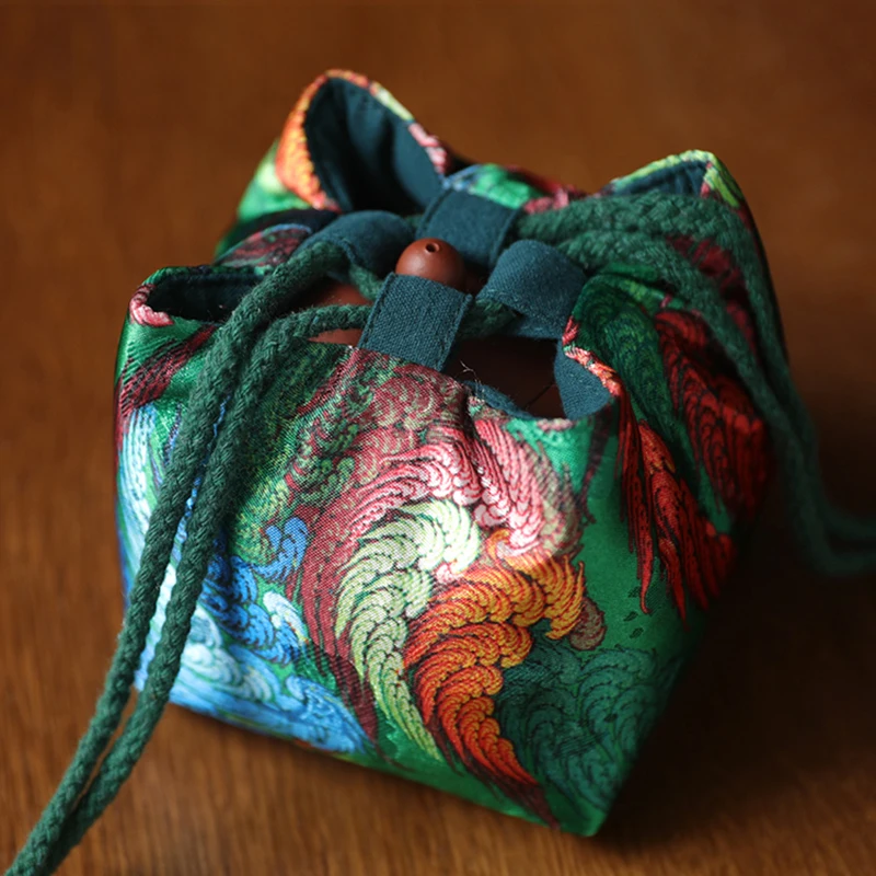 Small Cloth Teapot Storage Bags Color Printed Fabric Tea Cup Bag Teapot Travel Bag Teacup Organizer Chinese Style