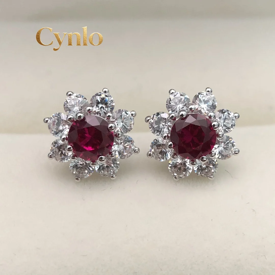 

Cynlo Jewelry 5mm 0.5CTW each Round Genuine Birthstone Lab Created Gemstone Stud Earrings 18K White Gold Promise Jewelry E058