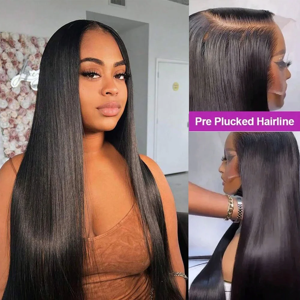 Straight 13x4 Natural Color Lace Front Wigs Human Hair 200 Density Natural Color Brazilian Pre Plucked Frontal Wig For Women