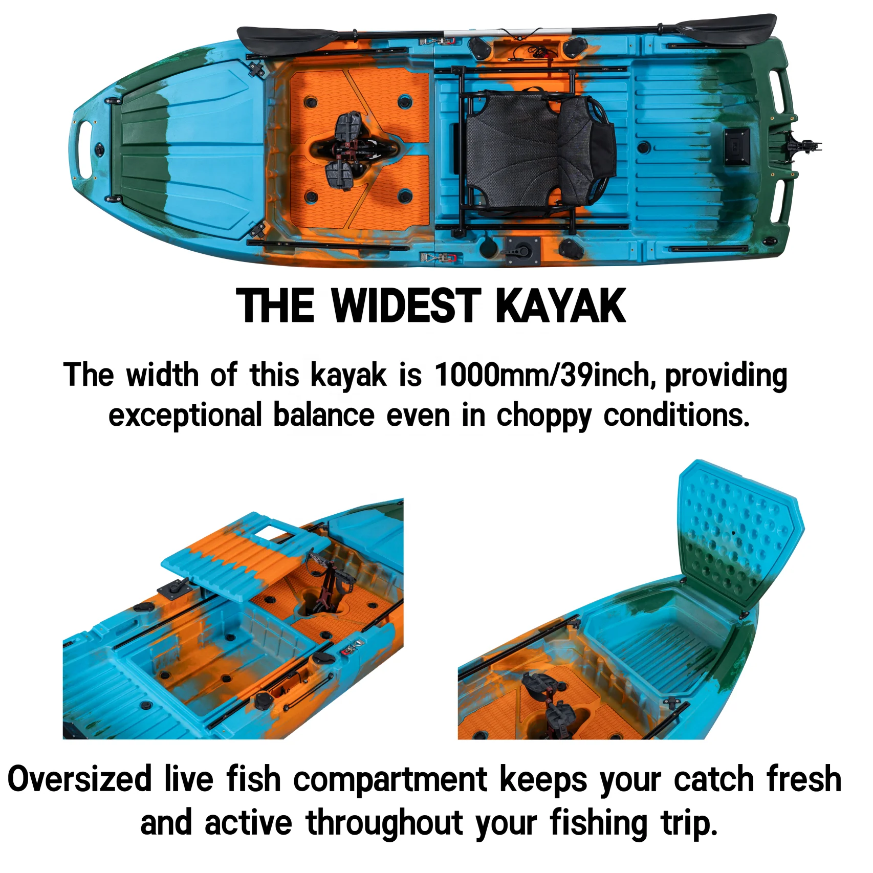 جديد وصول 2 قطع مقعد واحد الجلوس على أعلى رفرف زعنفة دواسة قارب صيد كاياك مع عجلات وكرسي مجداف لمياه المحيط #2