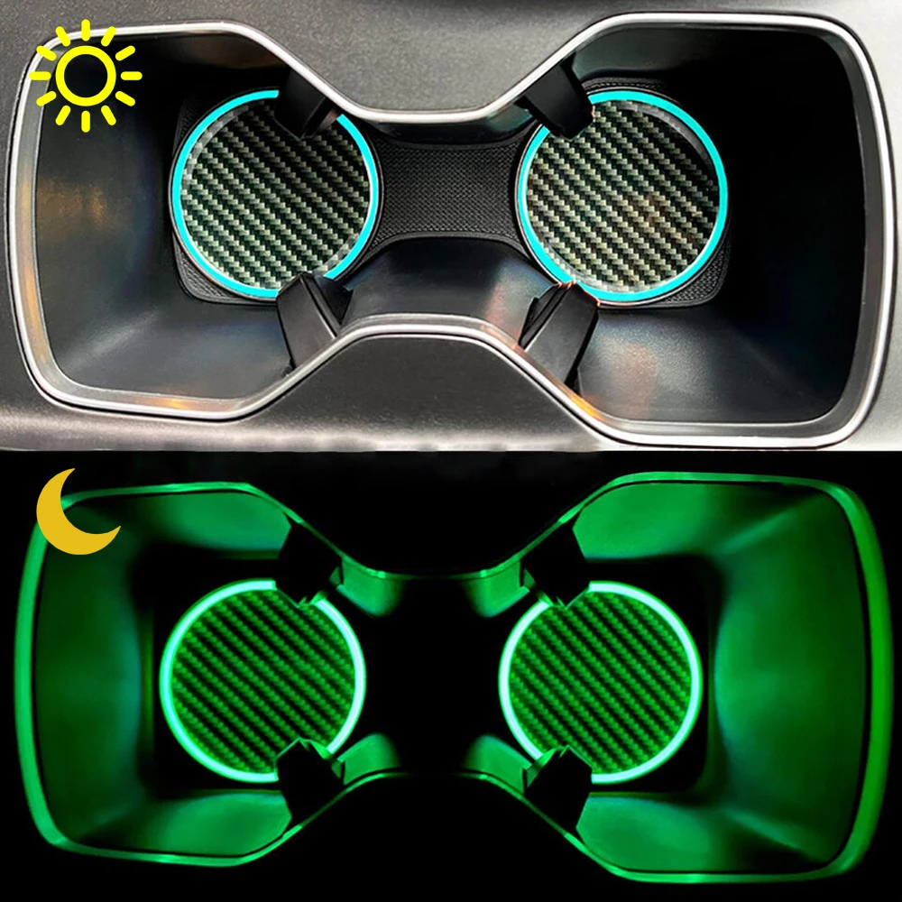 

2pcs Auto Interior Accessories Universal Car Decorative Cup Mat LED Luminous Car Dustproof Bottle Pads Car Anti Slip Coaster