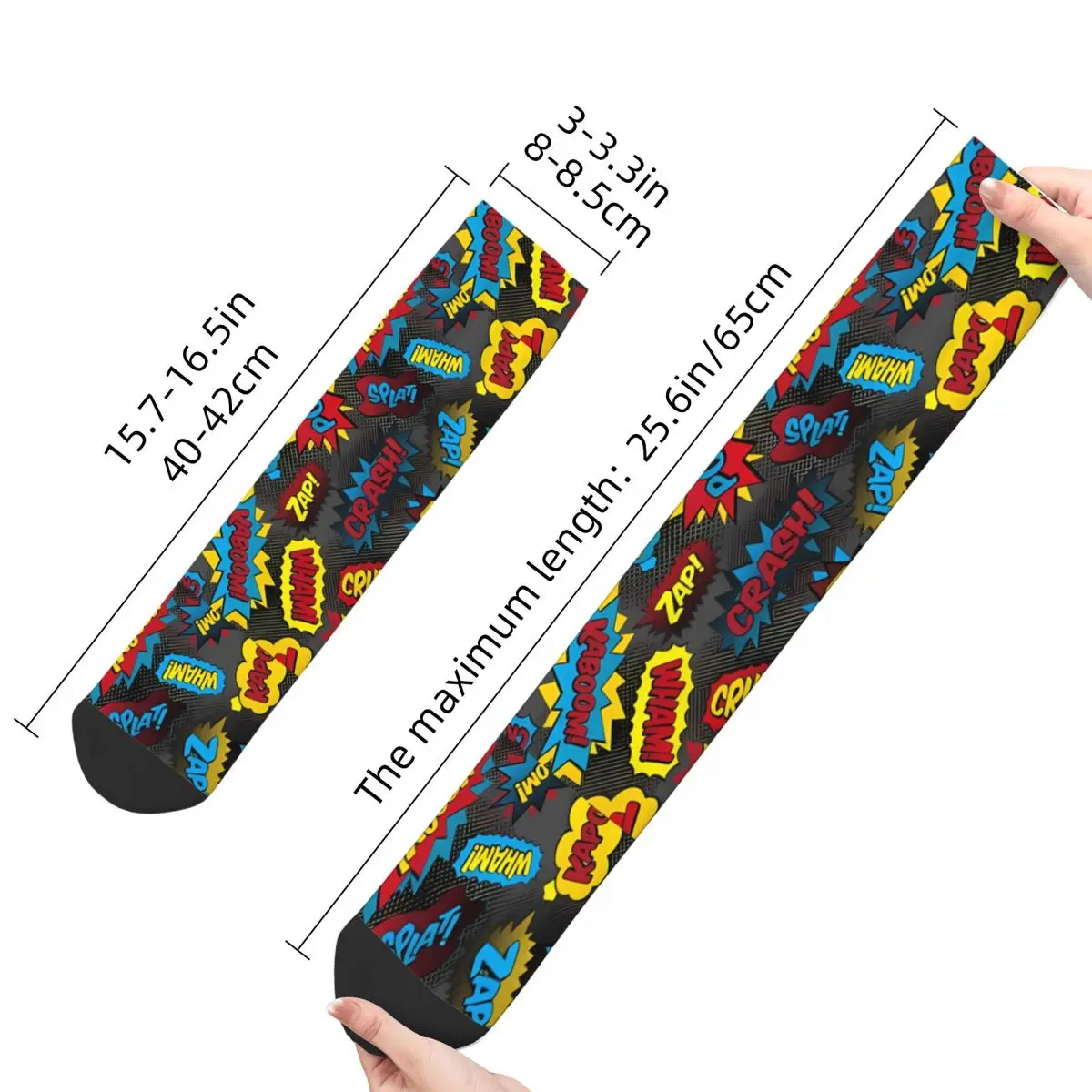 3D Print Superhero Comic Book Socks para meninos e meninas, Mid-Calf Sock, Super Words, Boom