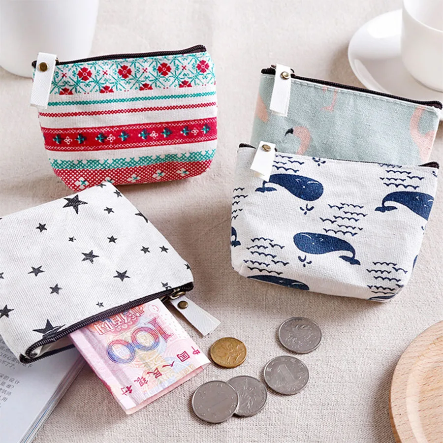 Student Coin Purse Canvas Mini Zipper Coin Bag Cute Small Purse Portable Women Wallet Change Purse Key Earphone Pouch