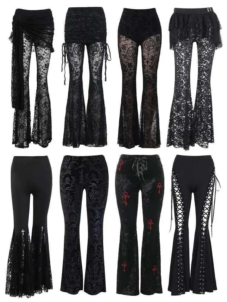 Pantalones acampanados transparentes de encaje para mujer, mallas largas informales de cintura alta para baile, efecto adelgazante, Faion de primavera