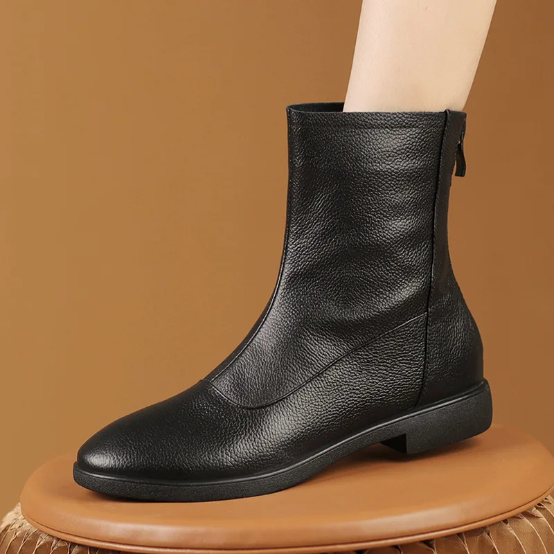 

Women's boots British style 2025 Spring and Autumn thin single boot elastic slim boot women's soft leather black short boot