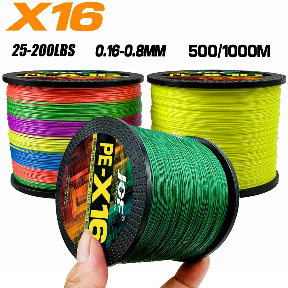 JOF 16 fili 100M-1000M Hollow Core PE intrecciato lenza X16 Extreme Strong Japan muslimah Fishing Wire Dia0.16mm-0.8mm