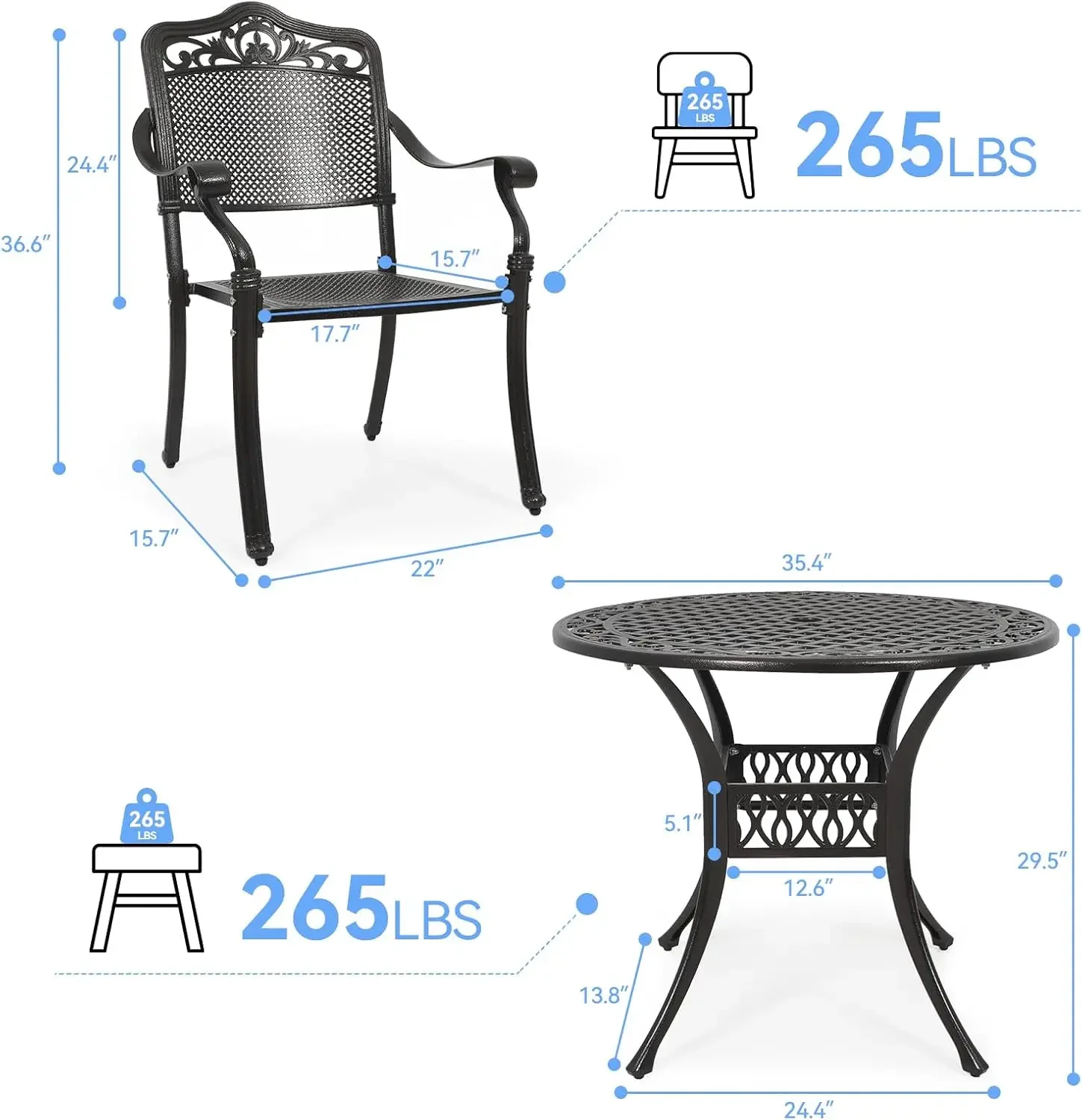[Best Seller!]5 Piece Outdoor Patio Bistro Set,35" Bistro Dining Table and 4 Backyard Garden Chairs, Furniture Set for Kitchen,