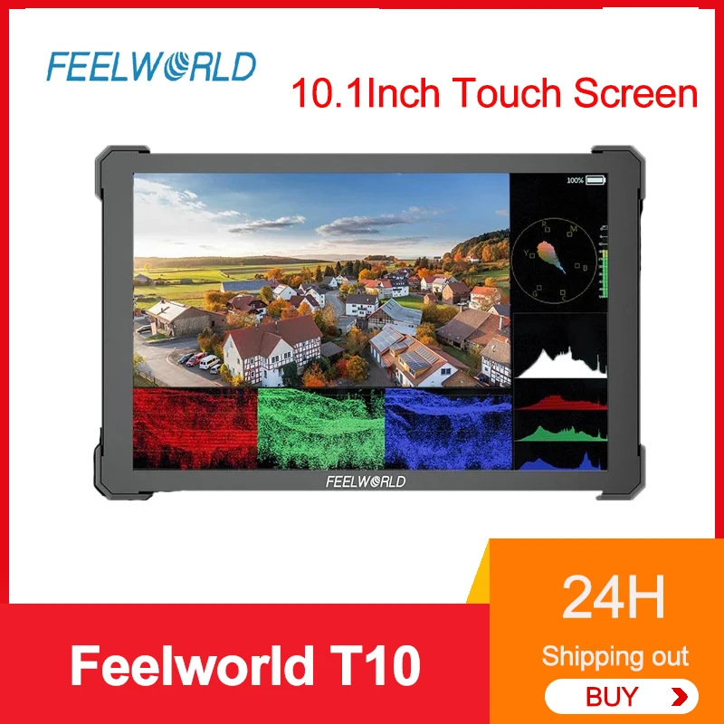 FEELWORLD T10 Aluminium DSLR Camera Field Monitor 10.1Inch Touch Screen 4K 3D LUT IPS HDR Camera Monitor for Interview Recording