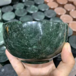Naturla Tibetan Jade bowl Hand-Carved Round Dark Green Jade bowl for Kitchen utensils