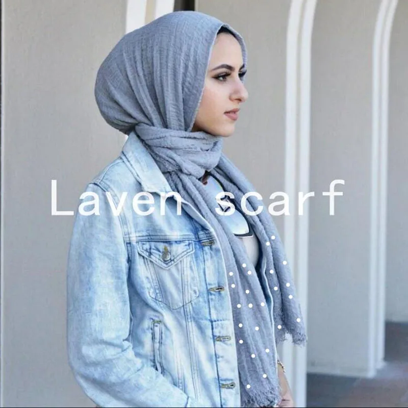 Fashion Women Crinkle Cotton Scarf Soft Pearl Scarves Shawl Islam Muslim Headscarf Plain Pleated Crumpled Hijab Scarf 180*80cm