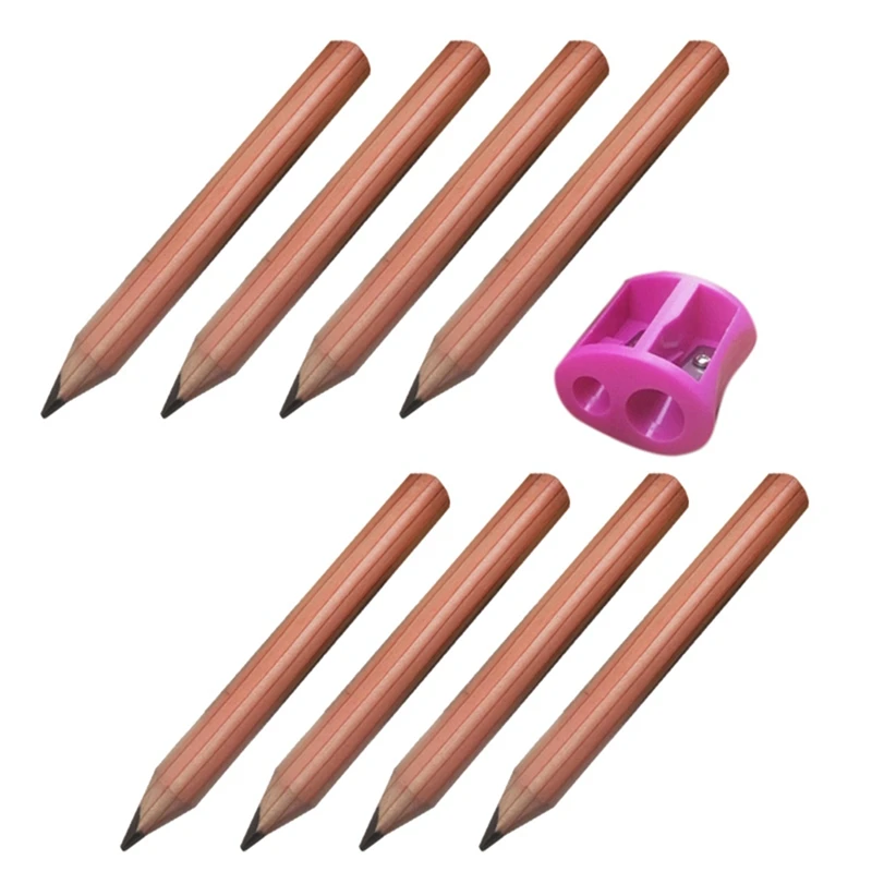 Short Triangular Pencils Mini Wood Triangular Pencils Beginner Grip Writing Pencil For Kindergarten, 3.5 Inch, 8 Pcs