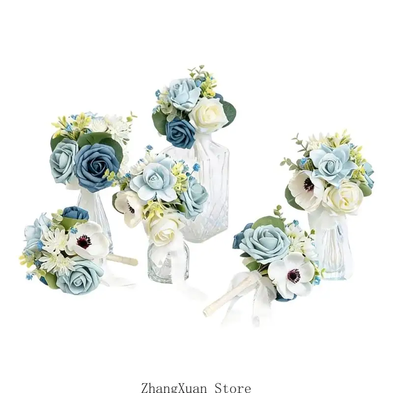 6 Stück Brautsträuße, künstliche PVC-Rosen für Hochzeitszeremonie, Dekoration, 3 x – Detail 8