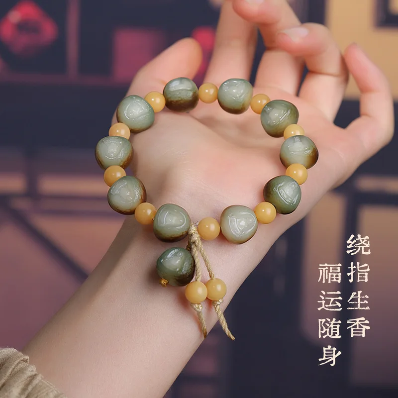Green Shadow Buddha Bodhi Single Strand Handheld Buddhist Prayer Beads New Style Ancient Zen Charm Bracelet Jew