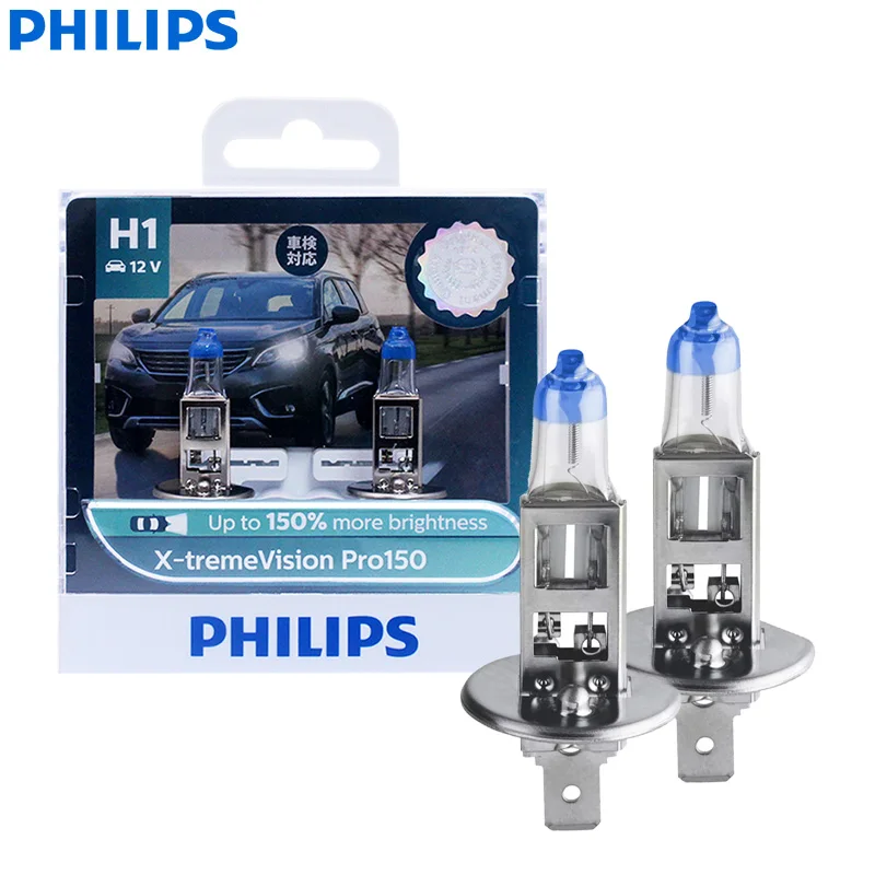 

Philips X-treme Vision Pro150 H1 12V 55W P14.5s +150 Bright White Light Halogen Headlight Car Original Bulbs 12258XVPro150, 2pcs