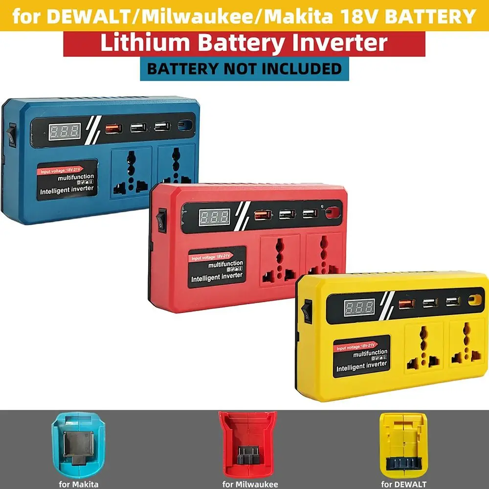 

1 шт. 18В/20В в 220В инвертор для аккумуляторов, многофункциональный, с двумя розетками, умный трансформатор, бытовой, 120Вт, для работы на улице