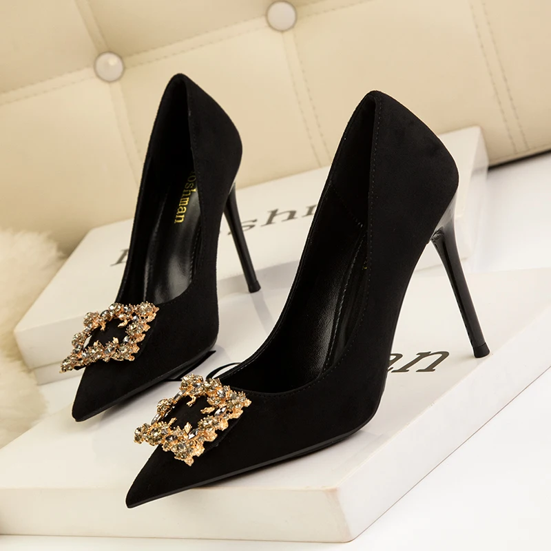 

New Women Pumps Spring Autumn Fashion Pointed-toe Womans Office High Heels Metal Buckle Stiletto Heels Female Career Heeled Shoe