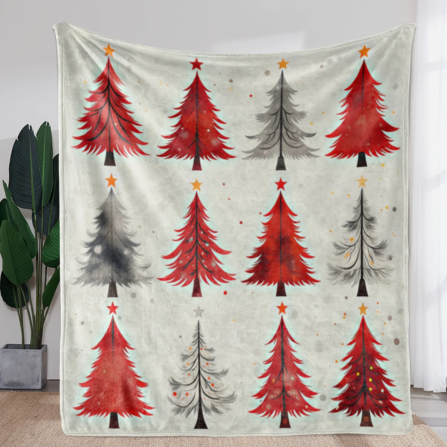 

1 шт. одеяло с рисунком рождественской елки, полиэфирная ткань, можно стирать в машине, подходит для украшения спальни и гостиной.