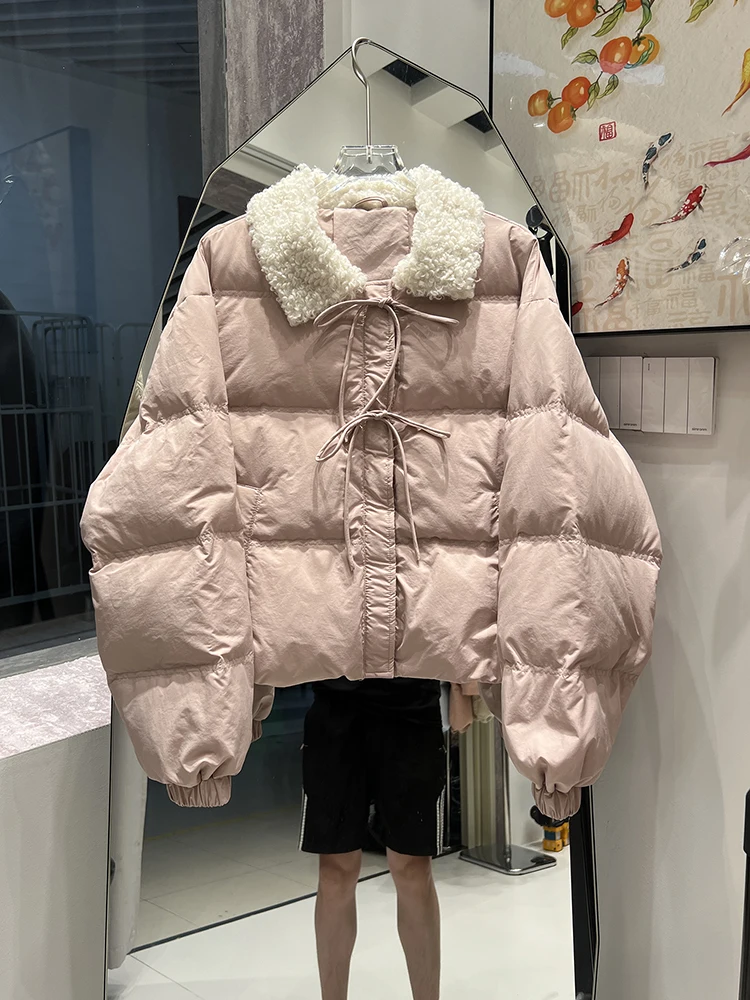 Koreanische Version Lammhaar Kragen Mode Kurze Daunenjacke Frauen 2025, Winter Neue Elegante Pendeln Alter Reduzierung Mantel