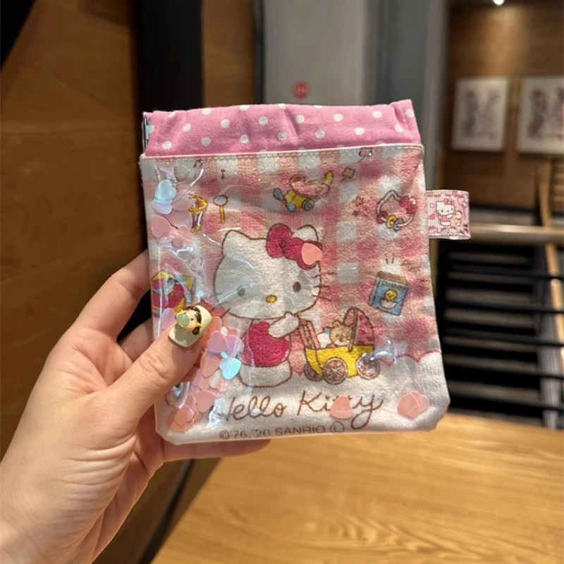 Kawaii مرحبا كيتي لطيف الكرتون القط بلدي ميلودي PVC حقيبة ماكياج محمولة مفتوحة تغيير سماعة حقيبة التخزين سيدة هدية عيد ميلاد