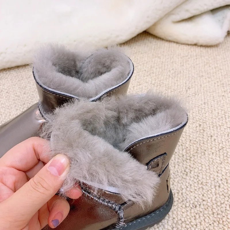 New Sheepskin Fur Children Snow Boots Low Top Boots Waterproof  Anti-skid Cattle Tendon Sole Kids Shoes