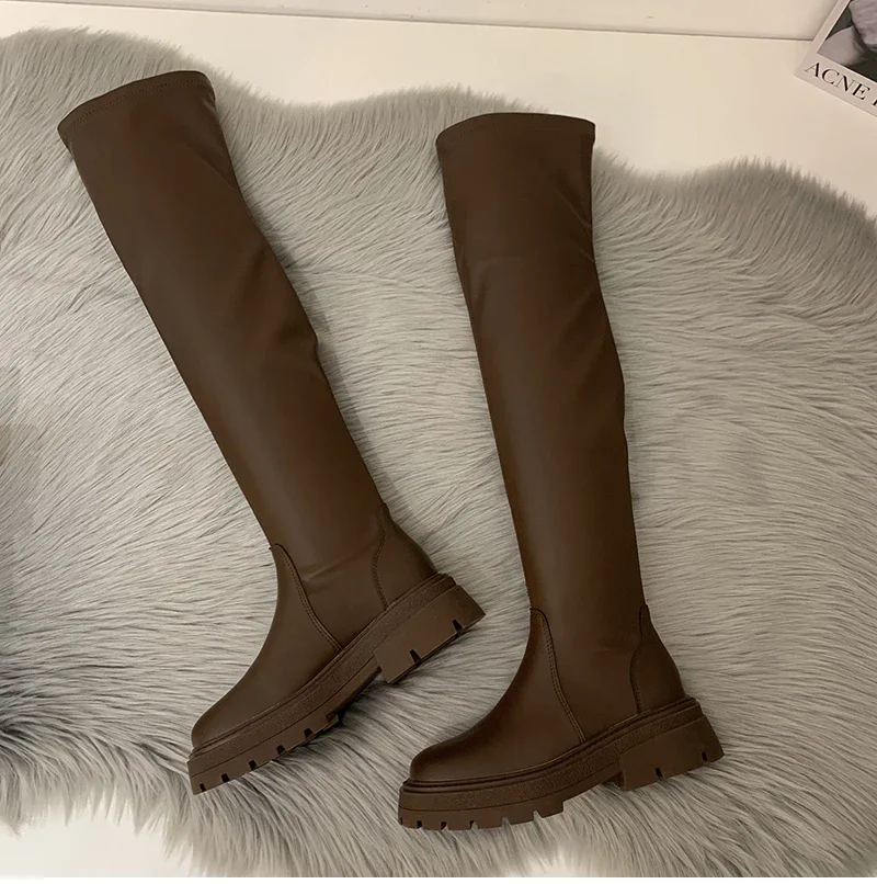 Winter Long Boots For Women Fashion Slip On Square Heel Over the Knee High Boots Winter Shoes Ladies Elegant Mordern Booties