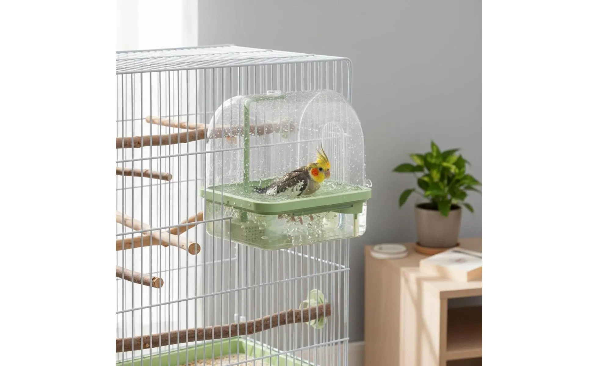 Hanging Avian Shower Transparent Panoramic View Enclosed Avian Bathing Box Parakeet Bath House Easy to Disassemble Pet Supplies