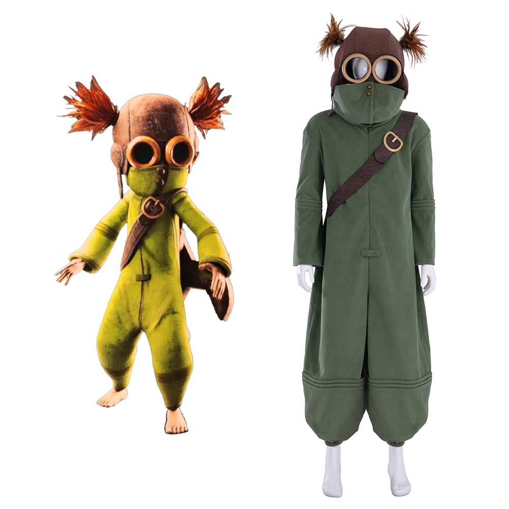 Game Kleine Nachtmerries 3 Alleen Cosplay Kostuum Heren Groene Jumpsuit Met Riem Hoed Bril Volledige Set Halloween Carnaval Feestpak