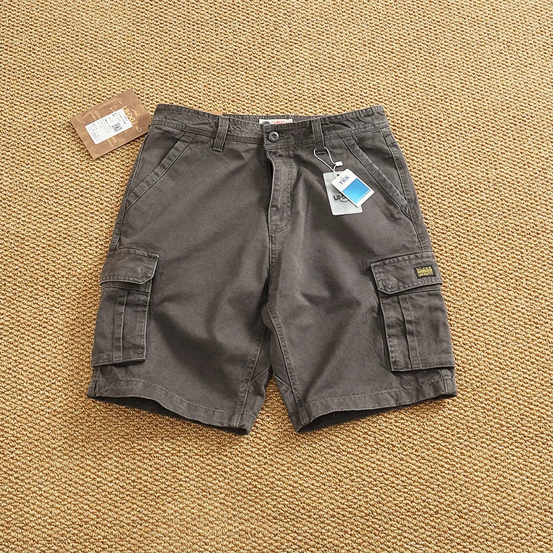 Multi-pocket Cargo Shorts Men Summer Wear Japanese Retro Cotton Heavy Loose Fashion Brand Pants Five Quarter Pants