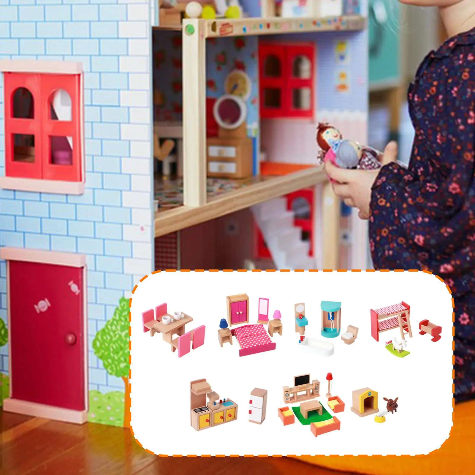 Wooden Dollhouse Furniture Decoration Wood Miniature Small People House Accessories