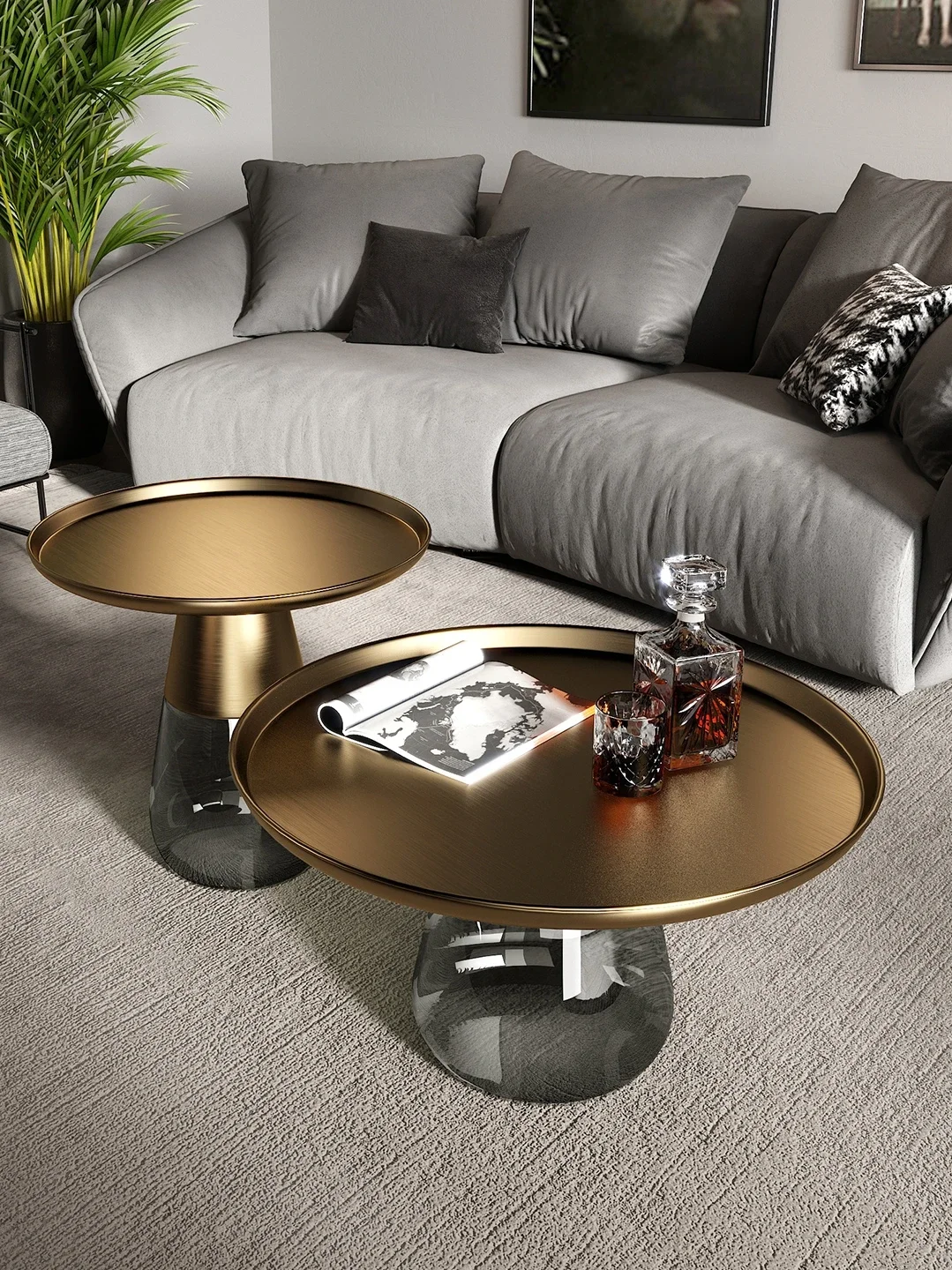 table light luxury household mobile small coffee table gold-plated brushed