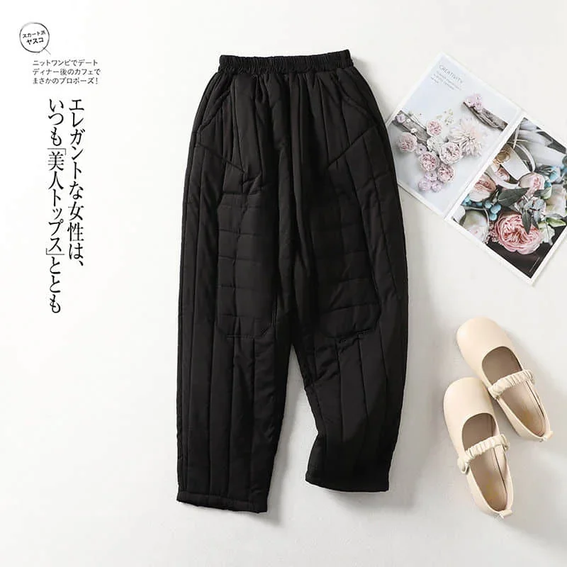 Solid Lantern Pants for Women Vintage Trousers Women Lightweight Cotton Added Casual Winter Warm Quilted Pants Women Clothing