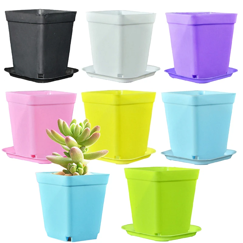 6/12/24PCS Square Flower Pot Mini Basin Succulent Plant Trays Colorful Planters Grow Pot Home Office Garden Decoration TMZ