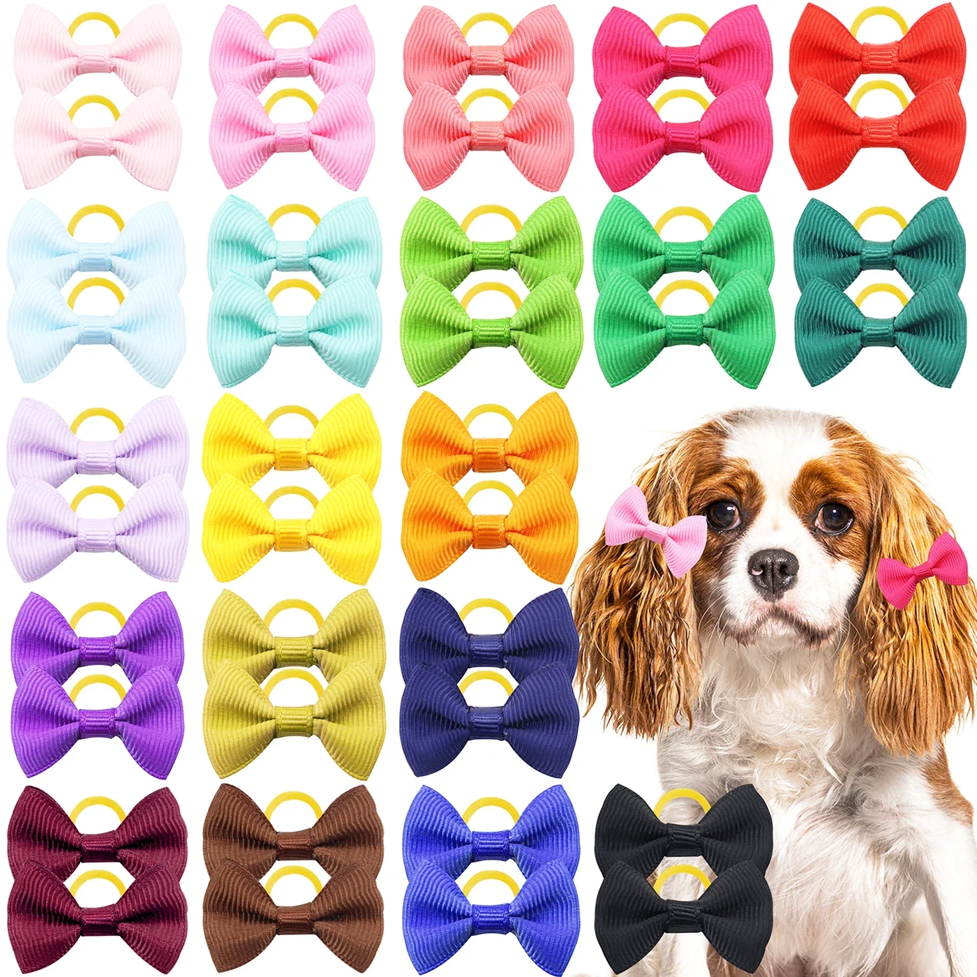 50/100Pcs Dog Hair Bows Yorkshire Grooming Accessories Bowknots Pets Hair Topknots Mix Colors Puppy Bows With Rubber Bands