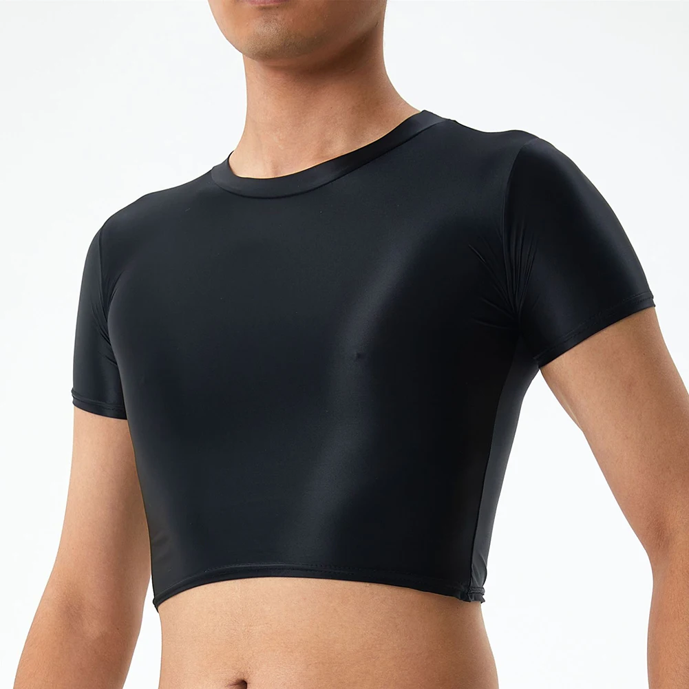 Male Crop Tops Short Tops Tops T-Shirt Daily Holiday Vocation Black Blue Brown Fluorescent Green Gray Light Pink