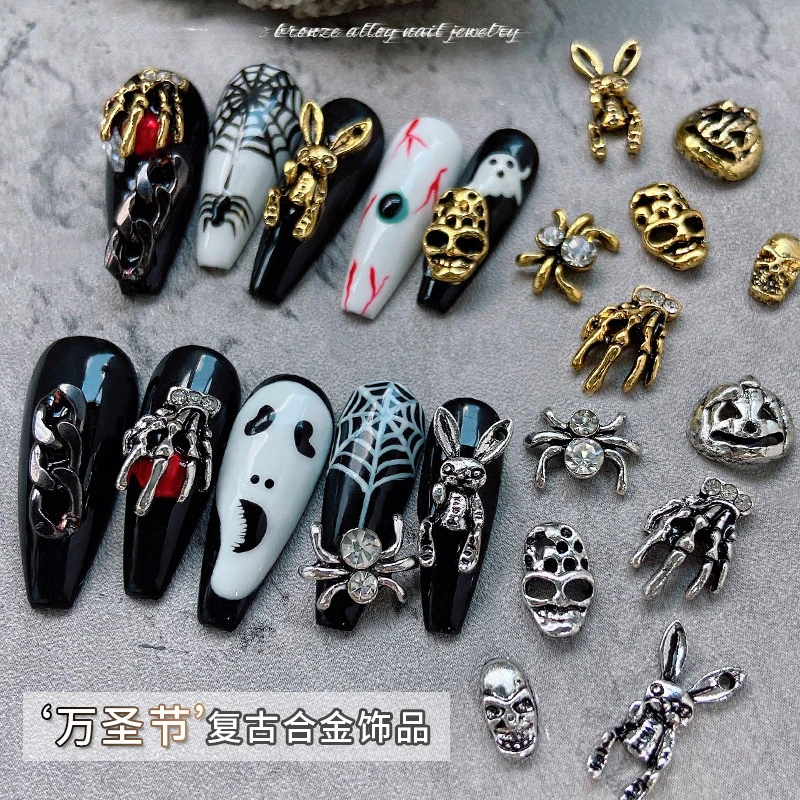 

Nail Jewelry Halloween Alloy Retro Diamond Ghost Claw Ghost Face Skull Spider Japanese Metal DIY Nail Jewelry Accessories