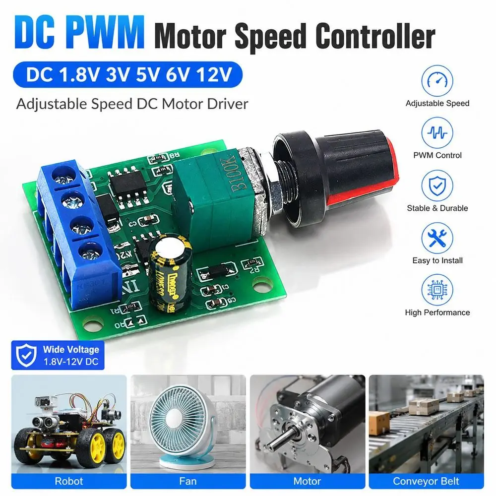 1.8V 3V 5V 6V 12V DC Motor Controller Rotary Knob Control Power Indicator PWM Controller Module Resettable Fuse