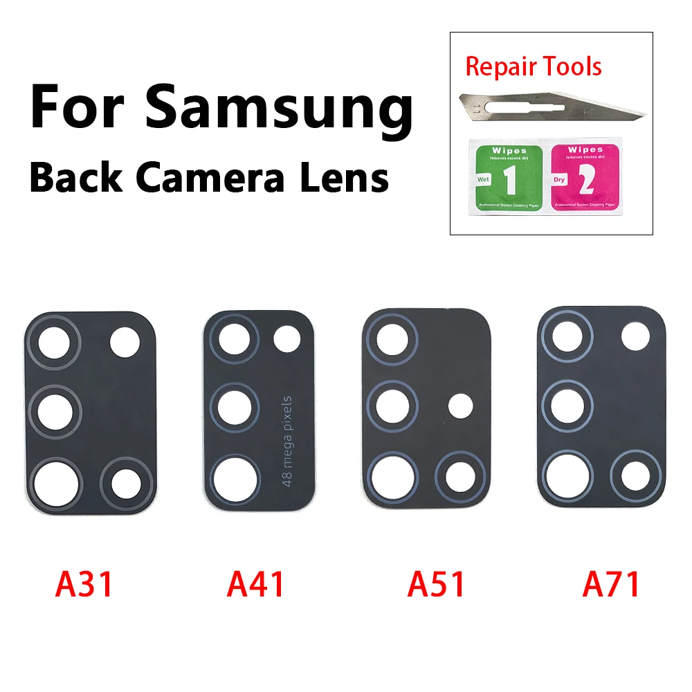 2pcs Rear Back Camera Glass Lens For Samsung A71 A51 A51S A41 A31S A31 A30S A21S A21 A12 A11 With Glue Ahesive Replacement Parts