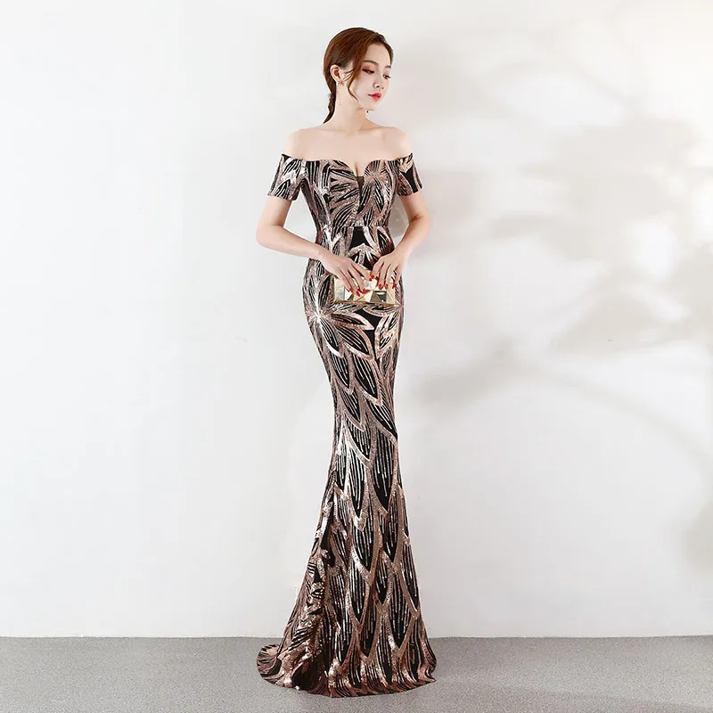 

2025 Luxury Single Sleeve Long Mermaid Beaded Evening Gown Slimming And Shaping The Body Elegant Prom Dresses For Women