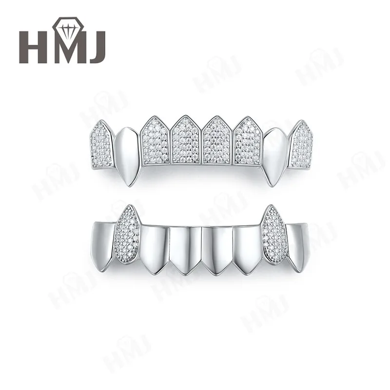 

HipHop Teeth Set Moissanite Diamond 925 Sterling Silver Charm Gold Silver Color Teeth Tooth Cap Removable Dental Fashion Jewelry