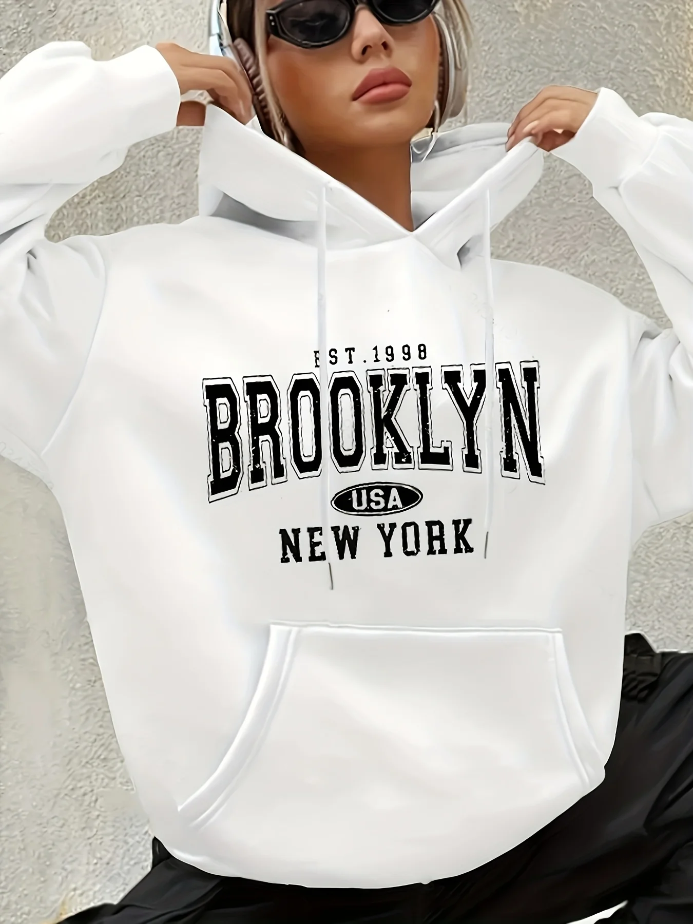 Women's Los Angeles Letter Print Drawstring Hoodie Casual Long Sleeve Pocket Sweatshirt Geometric Pattern clothes female outfit