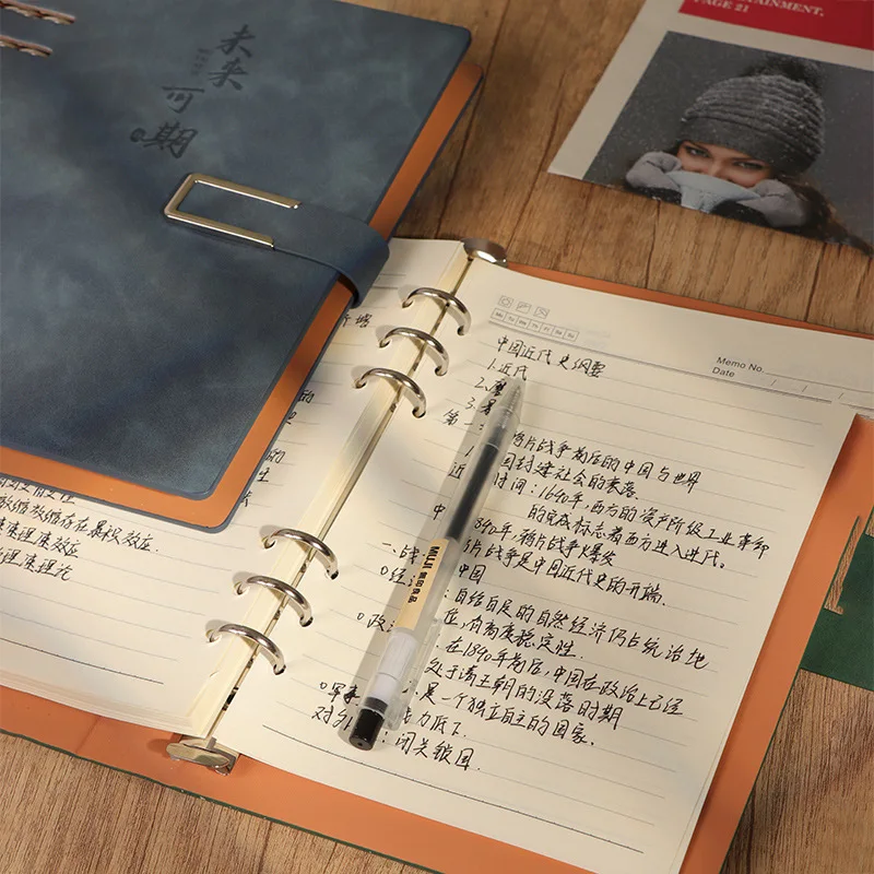 A5/B5 Detachable Metal Clip Loose Leaf Retro Notebook 100 Sheets/Book PU Hardcover Writing Diary Office Conference Study CS-021