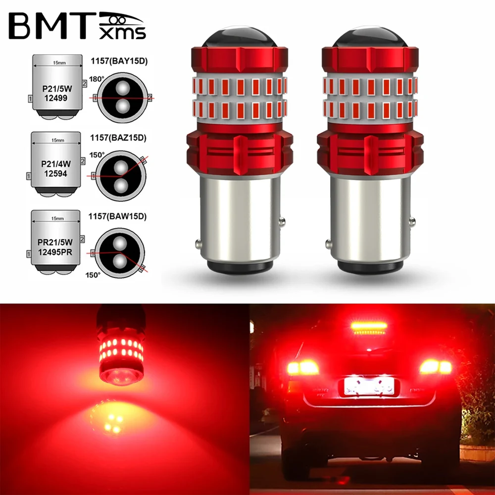 BMTxms 2 sztuk 1157 P21/5W BAY15D Czerwona żarówka LED Światła stopu Światła hamowania Canbus BAW15D PR21 BAZ15D P21/4W Automatyczne światła do jazdy dziennej DRL Biały