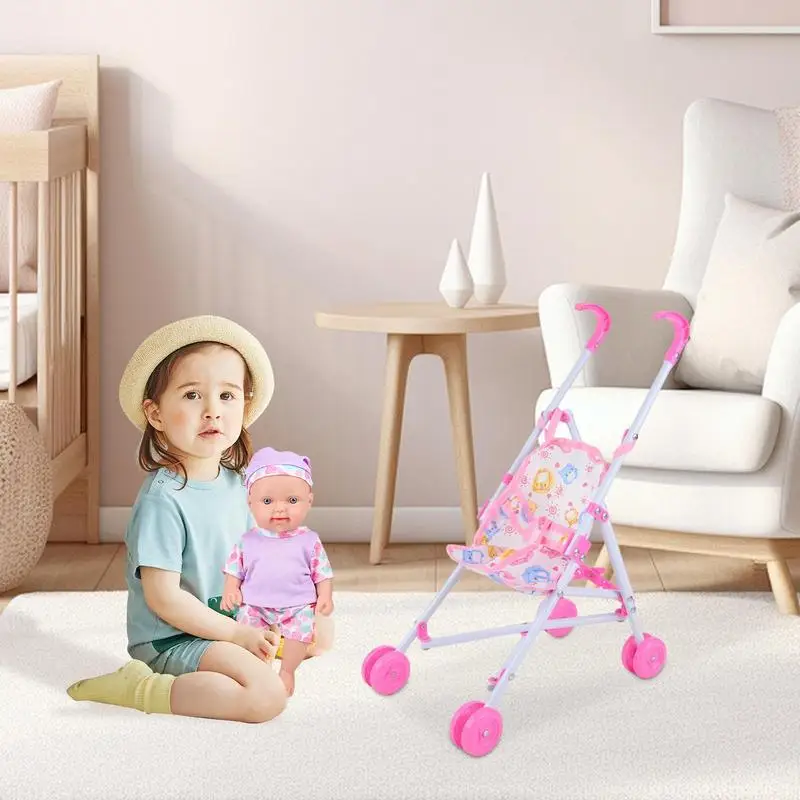

Baby Doll Stroller Toy Realistic Play Stroller For Kids Pretend Play Doll Accessories for Boys and Girls with T-Shaped Belt