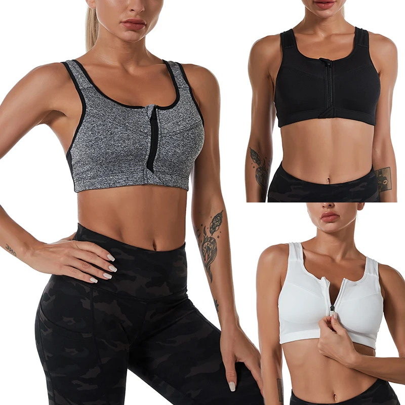 Plus Size Top Women Front Zipper Sports Bras Underwear Gym Fitness Push Up Athletic Running Yoga Sport Bra Top 3XL 4XL 5XL