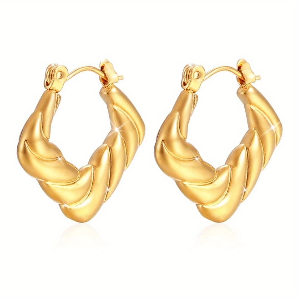 Gold Earrings: Chunky Vintage Style Gorgeous Rectangular Hoop, Perfect Gift for Women