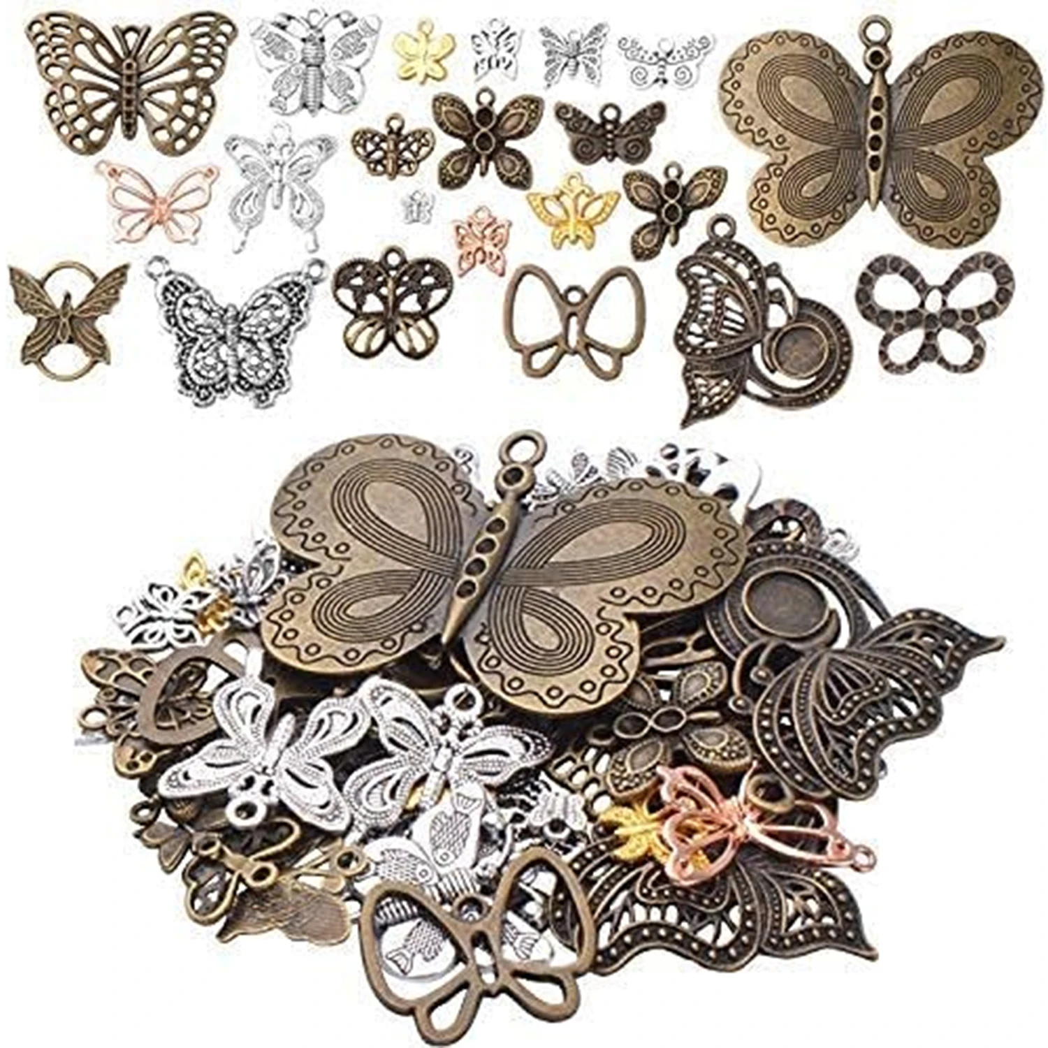 

100 г. Смешанные винтажные подвески-бабочки в виде насекомых для изготовления ожерелий, браслетов и украшений