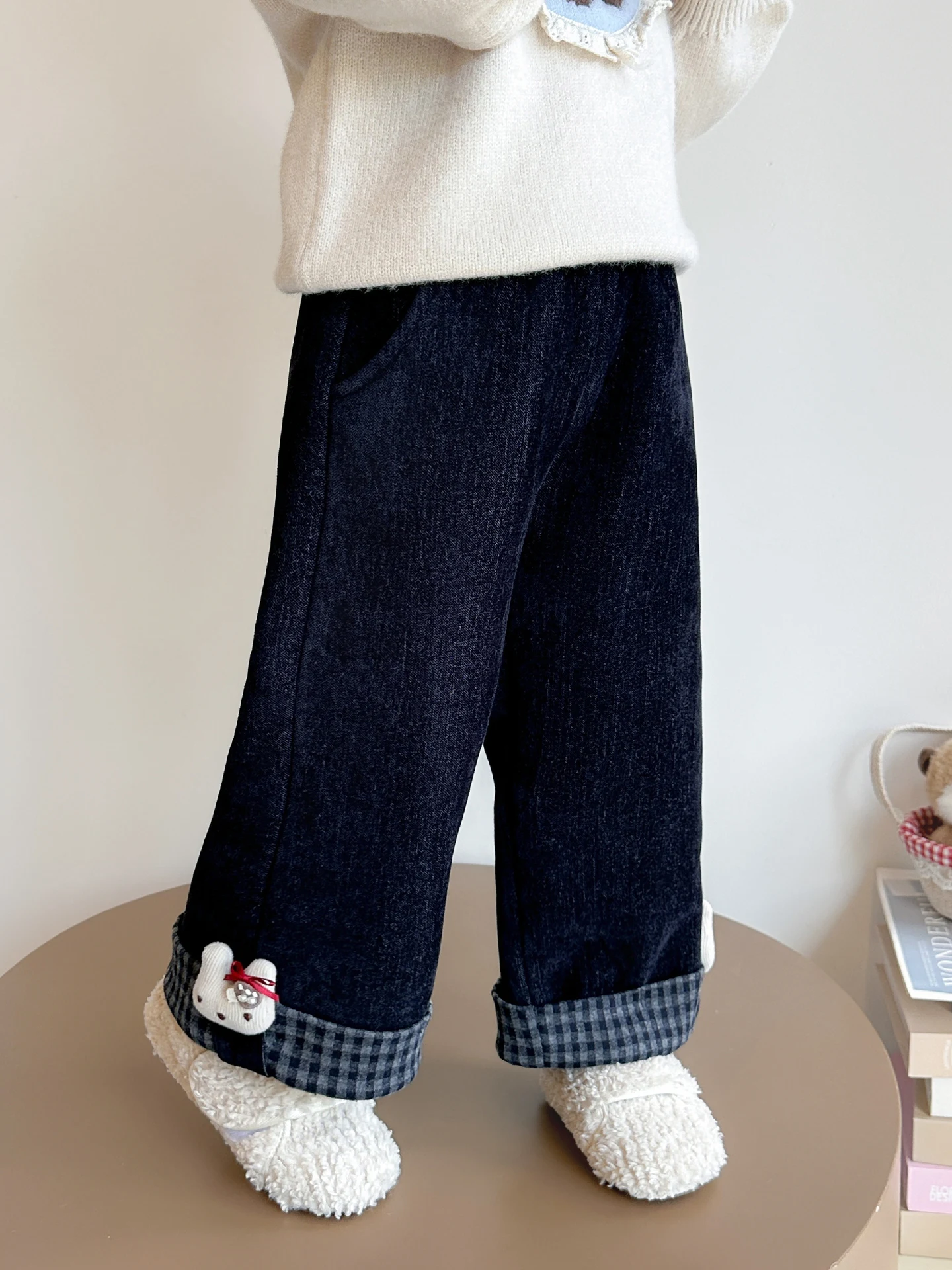 

Джинсовые брюки для девочек на флисовой подкладке, утепленные, осенне-зимние, с высокой талией, прямые, износостойкие, удлиненные