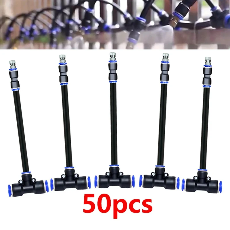 50Pcs Free Bending Yellow Copper Mist Nozzle 8Mm Straight Push Lock Joint Garden Watering Humidification Sprayer